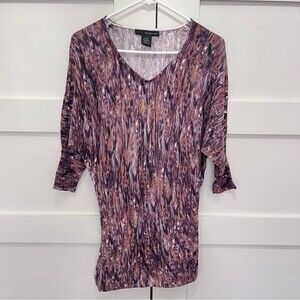 Calvin Klein sweater fall colors, purple orange V-neck long length size small